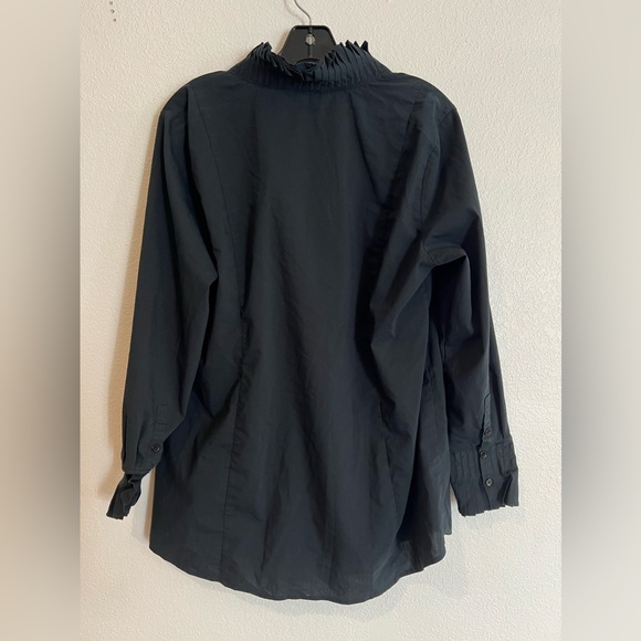 Soft Surroundings Long Sleeve Tunic Blouse Ruffle Collar Black Women’s Large - Picture 2 of 6